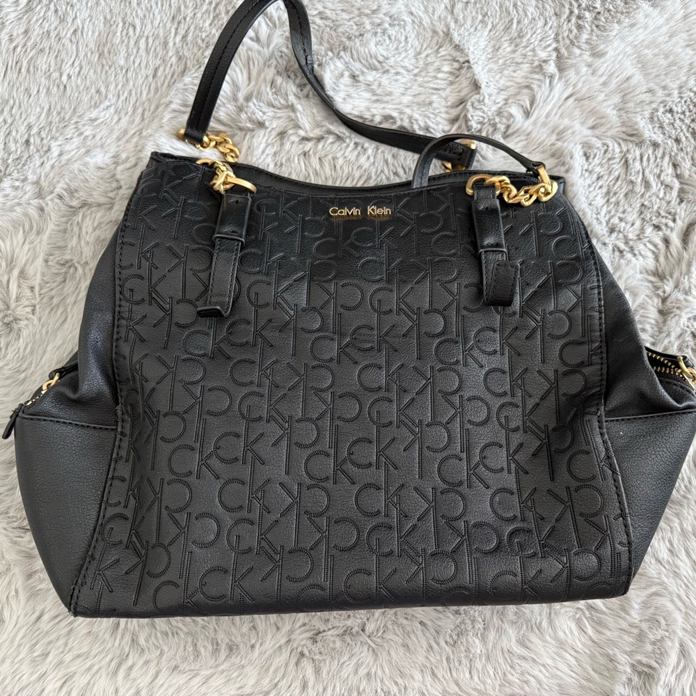 Calvin Klein Black Embossed Shoulder Bag